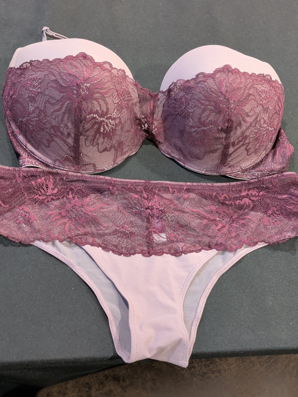 Adore Me Strapless Lace Bra & Bikini Set - Mauve Pink